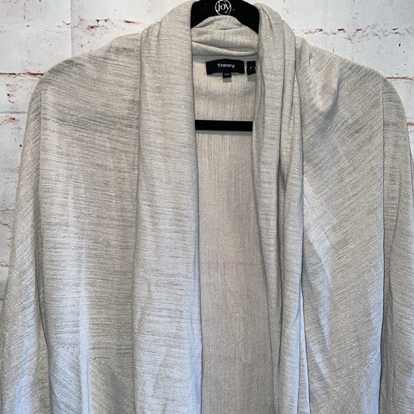 Theory Long Sweater Womens Petite Small Curved Hem Linen Cardigan Cream Casual - Picture 2 of 11